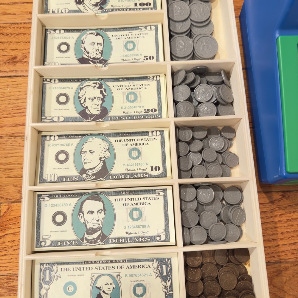 Lakeshore Toy Cash Register with Play Money and Melissa and Doug Play Money Set. - Picture 7 of 12